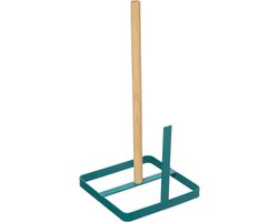 5Five Keukenrolhouder - ijzer/hout - 15 x 30 cm - petrol groen - Keukenpapier houder