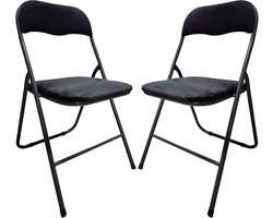5Five Klapstoel met fluweel zitting - 2x stuks - zwart/antraciet - 44 x 48 x 79 cm - metaal - Inklapbaar