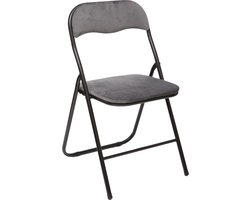 5Five Klapstoel met fluweel zitting - grijs - 44 x 48 x 79 cm - metaal - Bijzet stoelen - Inklapbaar