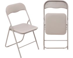 5Five Klapstoel met pvc zitting - 2x - beige - 44 x 48 x 79 cm - metaal - Bijzet stoelen - Inklapbaar