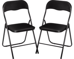 5Five Klapstoel met pvc zitting - 4x stuks - zwart - 44 x 48 x 79 cm - metaal - Bijzet stoelen - Inklapbaar