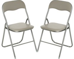 5Five Klapstoel met pvc zitting - 6x stuks - beige - metaal - inklapbaar