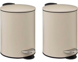 5Five kleine pedaalemmer - 2x - metaal - beige - 3L - 16 x 25 cm - Badkamer - Badkamer/toilet