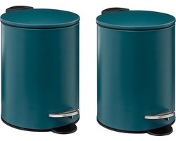 5Five kleine pedaalemmer - 2x - metaal - blauw - 3L - 16 x 25 cm - Badkamer - Badkamer/toilet