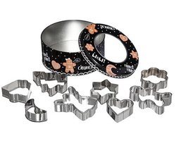 5Five Koekvormpjes van gewone en kerst vormen - 8x stuks - uitsteekvormpjes - koekjes bakken - in bewaarblik