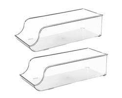 5Five Koelkast/keuken organizer mand/bak - 2x - transparant - kunststof - L34,5 x H10 - Blikjes box - 4 liter