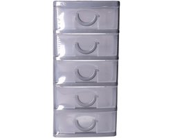 5Five Ladeblokje kunststof met 5 lades - transparant/grijs- 9 x 13 x 19 cm - opberglades