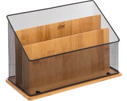 5Five Lectuurbak - zwart - 29x14x20 cm - mesh en bamboe hout - tijdschriftenrek - bureau organizer