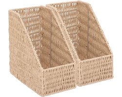 5Five Lectuurbak/documenten opbergbak - 2x - naturel koord - metaal/touw - L15 x B26 x H27 cm - Kantoorbenodigdheden - Bureau-accessoires