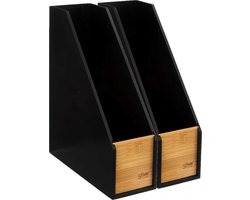 5Five lectuurbak/tijdschriftcassette - 2x - zwart - 9 x 25 x 30 cm - hout