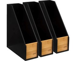 5Five lectuurbak/tijdschriftcassette - 3x - zwart - B9 x D25 x H30 cm - hout