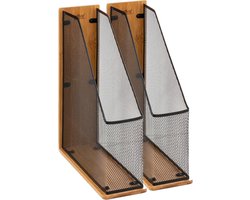 5Five lectuurbak/tijdschriftcassette mesh - 2x - 9 x 27 x 33 cm - bamboe hout