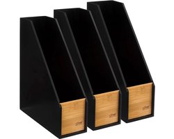 5Five lectuurbak/tijdschriften cassette - 3x - zwart/bruin - B9 x D25 x H30 cm - hout