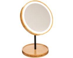 5Five Make-up spiegel met LED verlichting - bamboe - 19 x 31 cm - Badkamer spiegels met licht