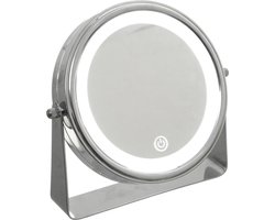 5Five Make-up spiegel / scheerspiegel - met LED verlichting rand - op standaard - D20 cm - 5x vergroting