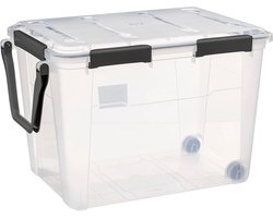 5Five opberg Box met deksel - Solutions Protect - 100 liter - 67 x 46 x 47 cm - kunststof - transparant - met wielen - extra stevig