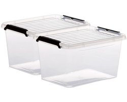 5Five opberg kist met deksel - 2x - Clip Box - 2 liter - 19 x 15 x 11 cm - kunststof - transparant