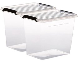 5Five opberg kist met deksel - 2x - Clip Box - 3 liter - 19 x 15 x 17 cm - kunststof - transparant
