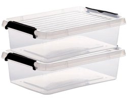 5Five opberg kist met deksel - 2x - Clip Box - 3 liter - 29 x 20 x 8 cm - kunststof - transparant