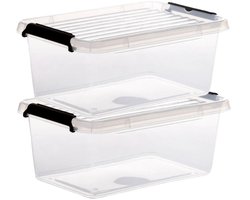 5Five opberg kist met deksel - 2x - Clip Box - 4,5 liter - 29 x 20 x 12 cm - kunststof - transparant