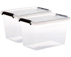 5Five opberg kist met deksel - 2x - Clip Box - 6.5 liter - 29 x 20 x 18 cm - kunststof - transparant