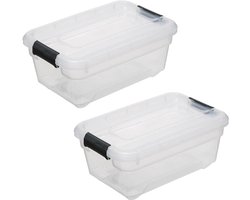 5Five opberg kist met deksel - 2x - Solutions Box - 4 liter - 29 x 19 x 12 cm - kunststof - transparant