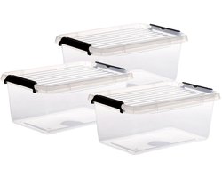 5Five opberg kist met deksel - 3x - Clip Box - 4,5 liter - 29 x 20 x 12 cm - kunststof - transparant