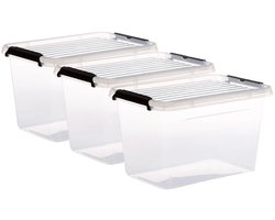 5Five opberg kist met deksel - 3x - Clip Box - 6,5 liter - 29 x 20 x 18 cm - kunststof - transparant
