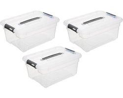 5Five opberg kist met deksel - 3x - Solutions Box - 13 liter - 39 x 29 x 19 cm - kunststof - transparant