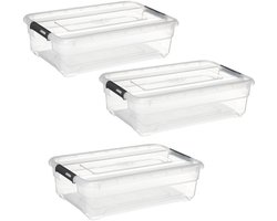 5Five opberg kist met deksel - 3x - Solutions Box - 26 liter - 58 x 39 x 18 cm - kunststof - transparant