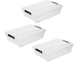 5Five opberg kist met deksel - 3x - Solutions Box - 38 liter - 67 x 48 x 17 cm - kunststof - transparant