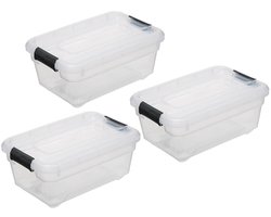 5Five opberg kist met deksel - 3x - Solutions Box - 4 liter - 29 x 19 x 12 cm - kunststof - transparant