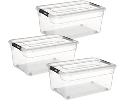 5Five opberg kist met deksel - 3x - Solutions Box - 40 liter - 58 x 39 x 26 cm - kunststof - transparant - met wielen