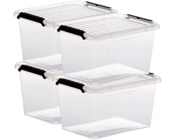 5Five opberg kist met deksel - 4x - Clip Box - 2 liter - 19 x 15 x 11 cm - kunststof - transparant