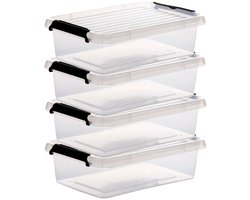 5Five opberg kist met deksel - 4x - Clip Box - 3 liter - 29 x 20 x 8 cm - kunststof - transparant