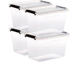 5Five opberg kist met deksel - 4x - Clip Box - 6,5 liter - 29 x 20 x 18 cm - kunststof - transparant