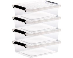 5Five opberg kist met deksel - 4x - Clip Box - 8,5 liter - 39 x 29 x 12 cm - kunststof - transparant