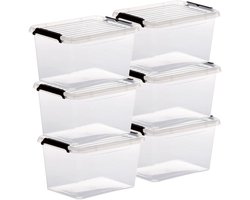 5Five opberg kist met deksel - 6x - Clip Box - 2 liter - 19 x 15 x 11 cm - kunststof - transparant