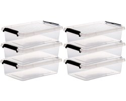 5Five opberg kist met deksel - 6x - Clip Box - 3 liter - 29 x 20 x 8 cm - kunststof - transparant
