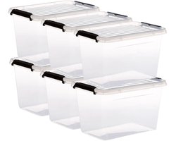 5Five opberg kist met deksel - 6x - Clip Box - 6,5 liter - 29 x 20 x 18 cm - kunststof - transparant