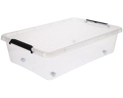5Five opberg kist met deksel - Clip Box - 29 liter - 39 x 39 x 26 cm - kunststof - transparant - met wielen