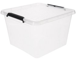 5Five opberg kist met deksel - Clip Box - 32 liter - 39 x 39 x 26 cm - kunststof - transparant