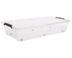 5Five opberg kist met deksel - Clip Box - 35 liter - 76 x 39 x 16 cm - kunststof - transparant - met wielen