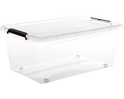 5Five opberg kist met deksel - Clip Box - 40 liter - 58 x 39 x 25 cm - kunststof - transparant