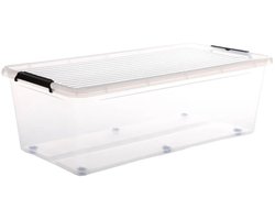 5Five opberg kist met deksel - Clip Box - 55 liter - 76 x 39 x 25 cm - kunststof - transparant - met wielen