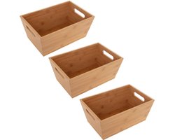5Five Opbergbox van bamboe hout - 3x - naturel - 30 x 20 x 13 cm - met handvaten - opbergers bakjes/kastmanden