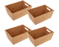 5Five Opbergbox van bamboe hout - 4x - naturel - 30 x 20 x 13 cm - met handvaten - opbergers bakjes/kastmanden