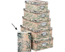 5Five Opbergdoos/box - Green leafs print op hout - L28 x B19.5 x H11 cm - Stevig karton - Leafsbox