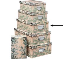 5Five Opbergdoos/box - Green leafs print op hout - L40 x B26.5 x H14 cm - Stevig karton - Leafsbox