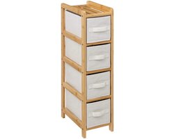 5Five Opbergkast met 4 polyester manden - 4 lagen - bamboe - beige - 19 x 33 x 78 cm